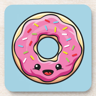 Cute Kawaii Pink Donut Beverage Coaster