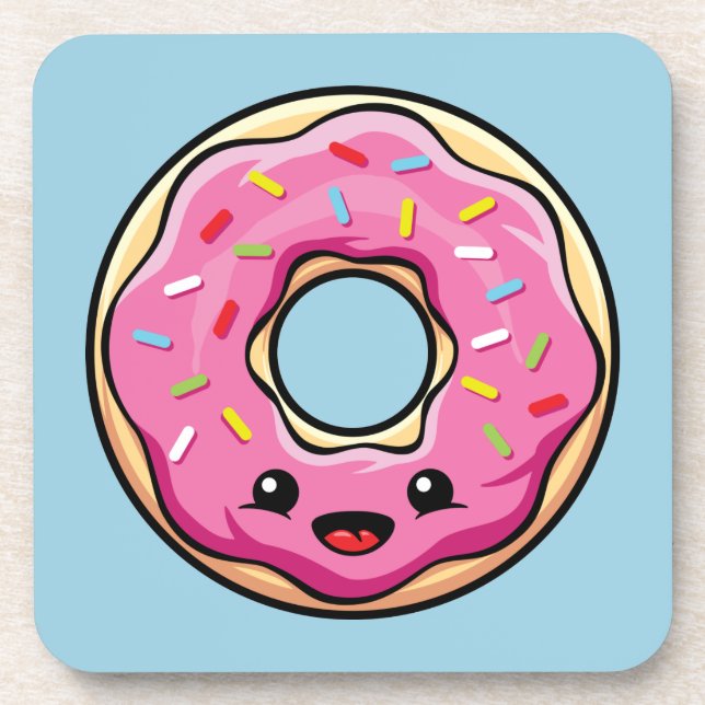 Cute Kawaii Pink Donut Beverage Coaster (Front)