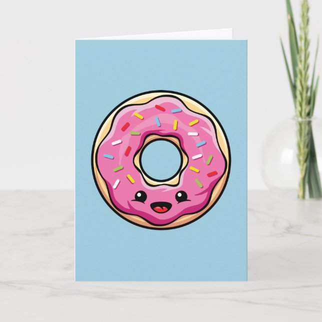 Cute Kawaii Pink Donut Card (Front)