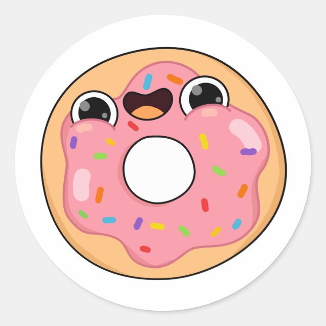 Cute Kawaii Pink Donut Classic Round Sticker (Front)