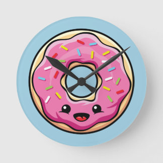 Cute Kawaii Pink Donut Round Clock