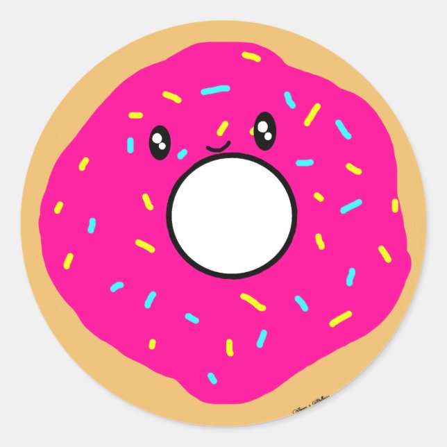 Cute Kawaii Pink Donut with Sprinkles Classic Round Sticker (Front)