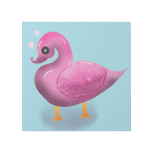 Cute Kawaii Pink Duck & Hearts Nursery Art