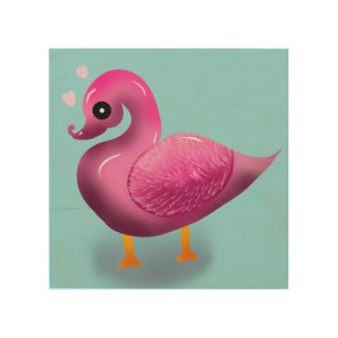 Cute Kawaii Pink Duck & Hearts Nursery Art