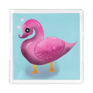 Cute Kawaii Pink Duck & Hearts Nursery Art Acrylic Tray