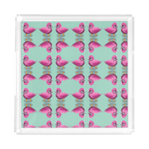 Cute Kawaii Pink Duck & Hearts Nursery Art Acrylic Tray
