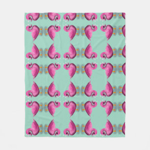Cute Kawaii Pink Duck & Hearts Nursery Art Fleece Blanket