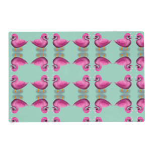 Cute Kawaii Pink Duck & Hearts Nursery Art Placemat