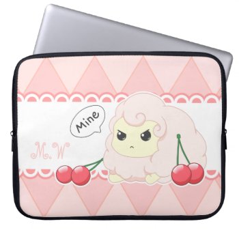 Cute Kawaii Pink Fiesty Sheep With Cherries Laptop Sleeve by DiaSuuArt at Zazzle