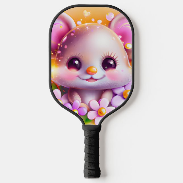 Cute Kawaii Pink Mouse  Pickleball Paddle (Front)
