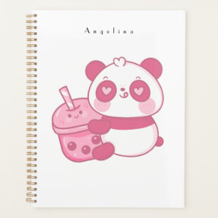 Cute Kawaii Pink Panda Bear With Drink  Planner