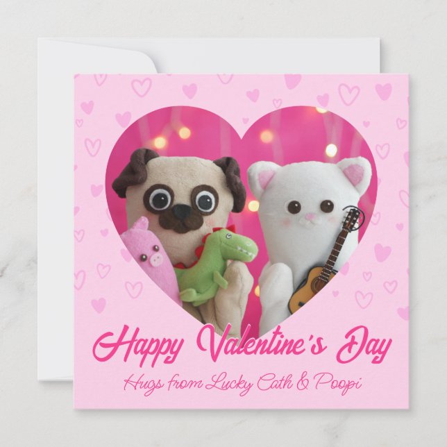 Cute Kawaii Pink Pastel Hearts Valentine’s Day Holiday Card (Front)