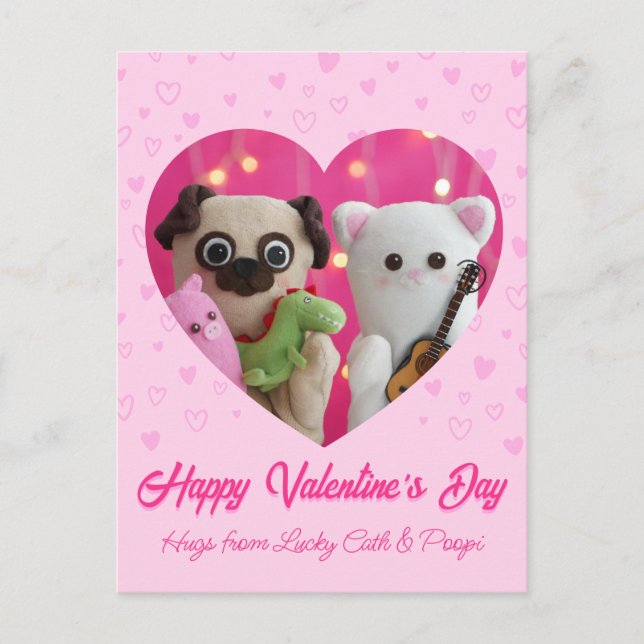 Cute Kawaii Pink Pastel Hearts Valentine’s Day Holiday Postcard (Front)
