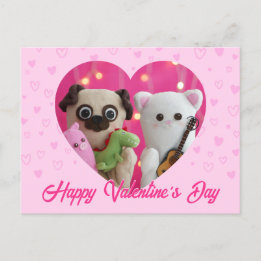 Cute Kawaii Pink Pastel Hearts Valentine’s Day Holiday Postcard