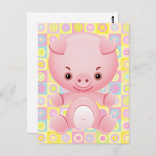 Cute Kawaii PINK pIG Pattern PostCARD