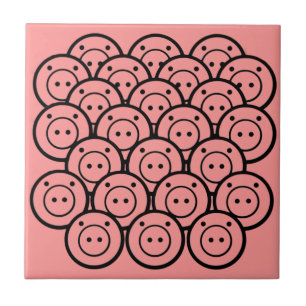 Cute Kawaii Pink Pigs & Piglets Pattern Vector Art Ceramic Tile
