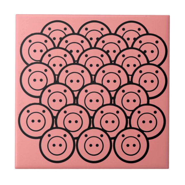 Cute Kawaii Pink Pigs & Piglets Pattern Vector Art Ceramic Tile (Front)