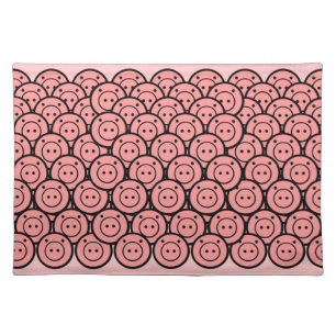 Cute Kawaii Pink Pigs & Piglets Pattern Vector Art Cloth Placemat
