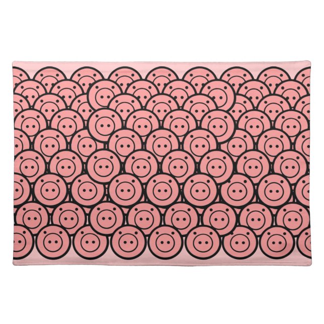 Cute Kawaii Pink Pigs & Piglets Pattern Vector Art Cloth Placemat (Front)