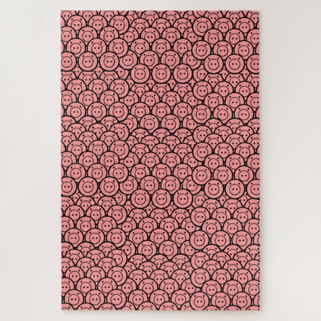 Cute Kawaii Pink Pigs & Piglets Pattern Vector Art Jigsaw Puzzle (Vertical)