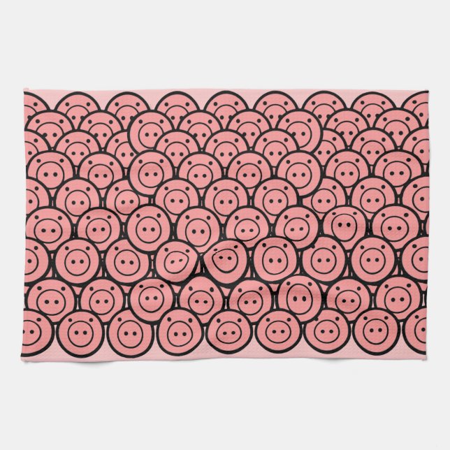 Cute Kawaii Pink Pigs & Piglets Pattern Vector Art Kitchen Towel (Horizontal)