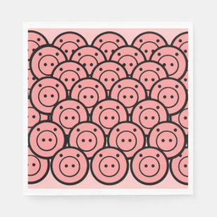Cute Kawaii Pink Pigs & Piglets Pattern Vector Art Napkins