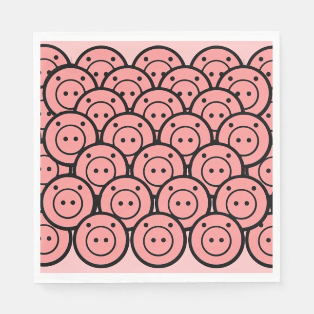 Cute Kawaii Pink Pigs & Piglets Pattern Vector Art Napkins (Front)