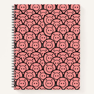 Cute Kawaii Pink Pigs & Piglets Pattern Vector Art Notebook