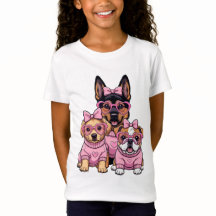 Cute Kawaii Pink Puppies Dogs Girls T-Shirt
