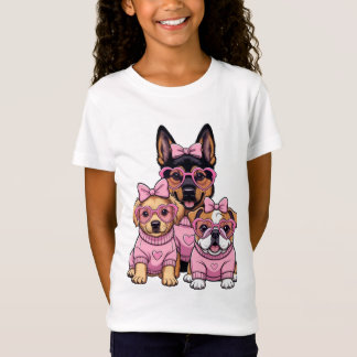 Cute Kawaii Pink Puppies Dogs Girls T-Shirt