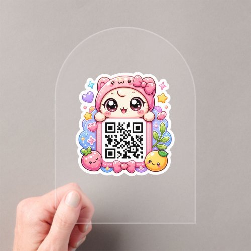 Cute Kawaii Pink QR Code Character Floral Pastel R Acrylic Invitations