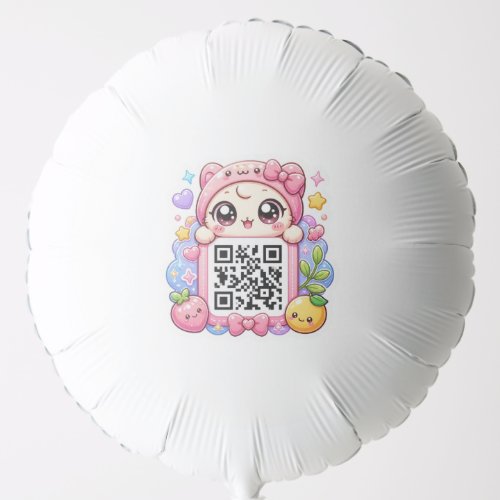 Cute Kawaii Pink QR Code Character Floral Pastel R Balloon