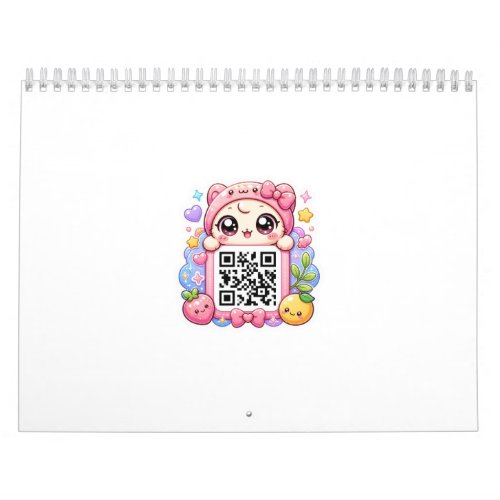 Cute Kawaii Pink QR Code Character Floral Pastel R Calendar