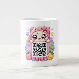 Cute Kawaii Pink QR Code Character Floral Pastel R Giant Coffee Mug