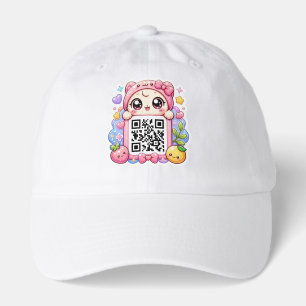 Cute Kawaii Pink QR Code Character Floral Pastel R Hat