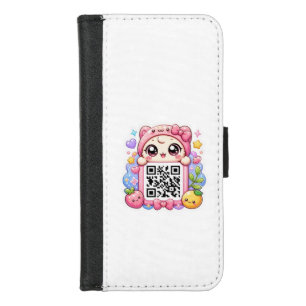 Cute Kawaii Pink QR Code Character Floral Pastel R iPhone 8/7 Wallet Case