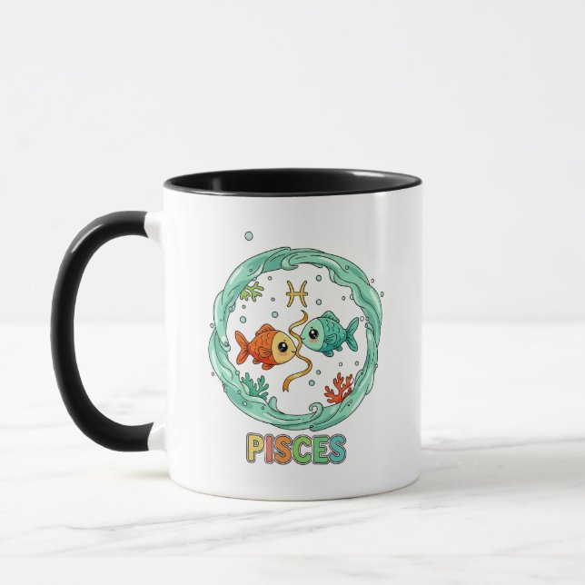Cute Kawaii Pisces Zodiac Sign Mug (Left)