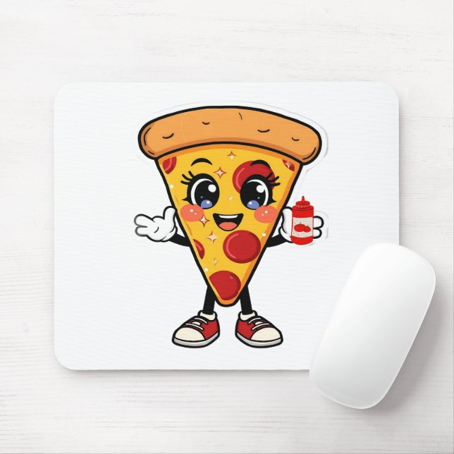 Cute Kawaii Pizza Cartoon Mousepad (With Mouse)