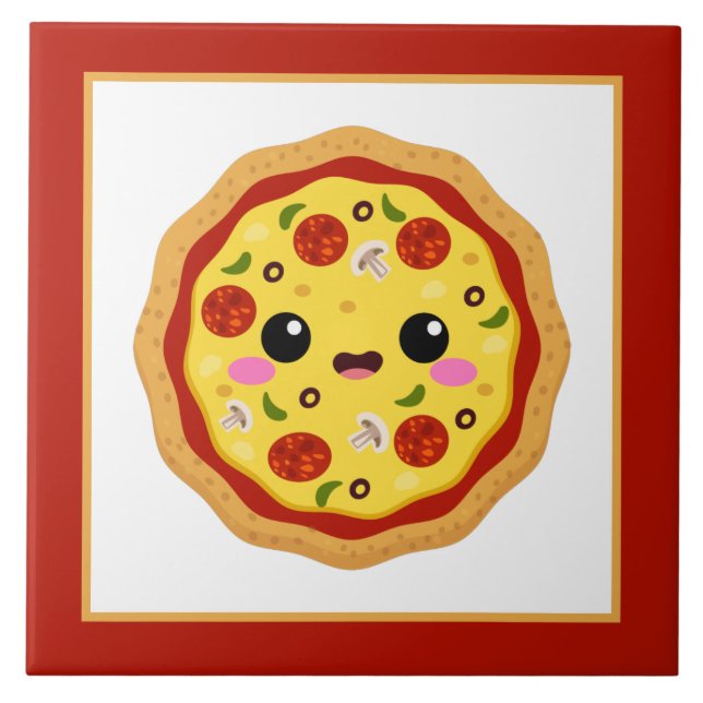Cute Kawaii pizza lovers home business crafting Ceramic Tile (Front)