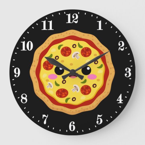 cute Kawaii pizza lovers Large Clock