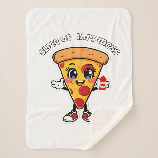 Cute Kawaii Pizza Sherpa Blanket – Cozy Cartoon Pi (Front)
