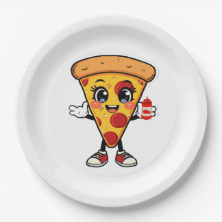 Cute Kawaii Pizza Slice Paper Plates Fun Party Foo