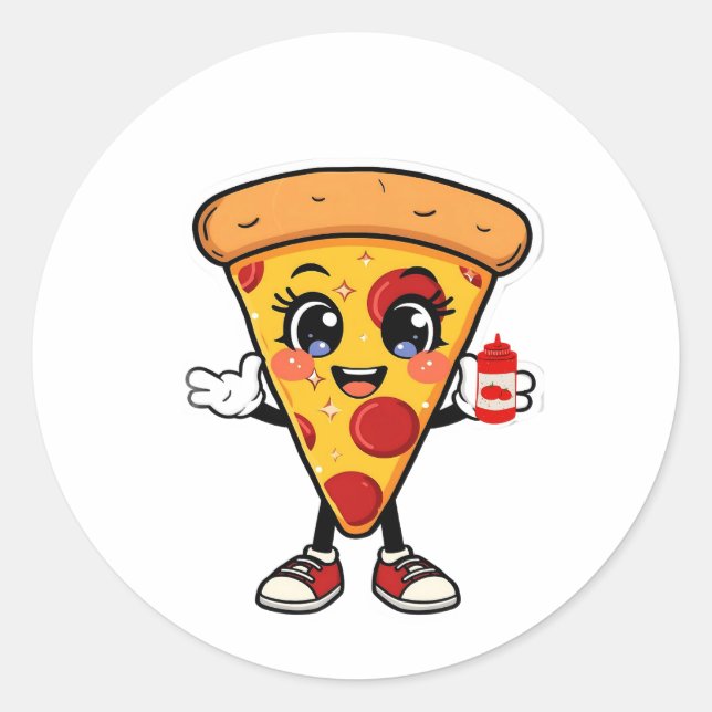 Cute Kawaii Pizza Sticker (Front)