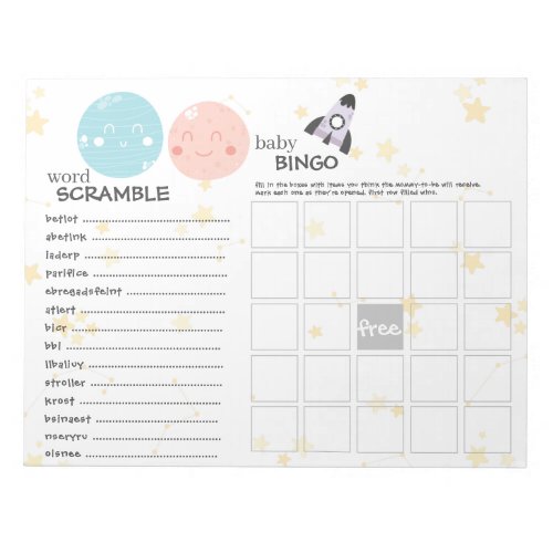 Cute Kawaii Planet Baby Gender Reveal Games Notepad