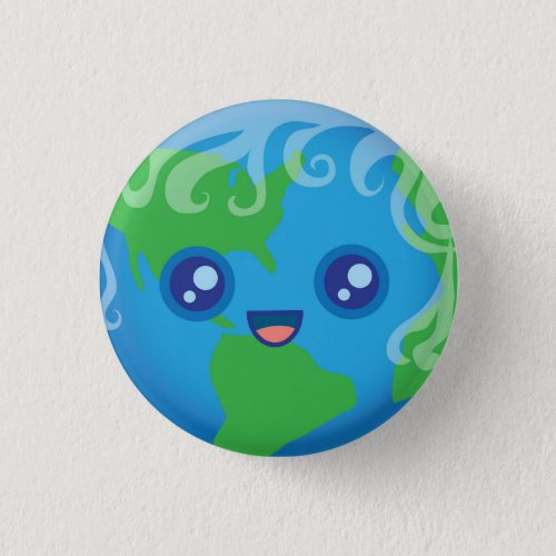 Cute Kawaii Planet Earth Character Pinback Button