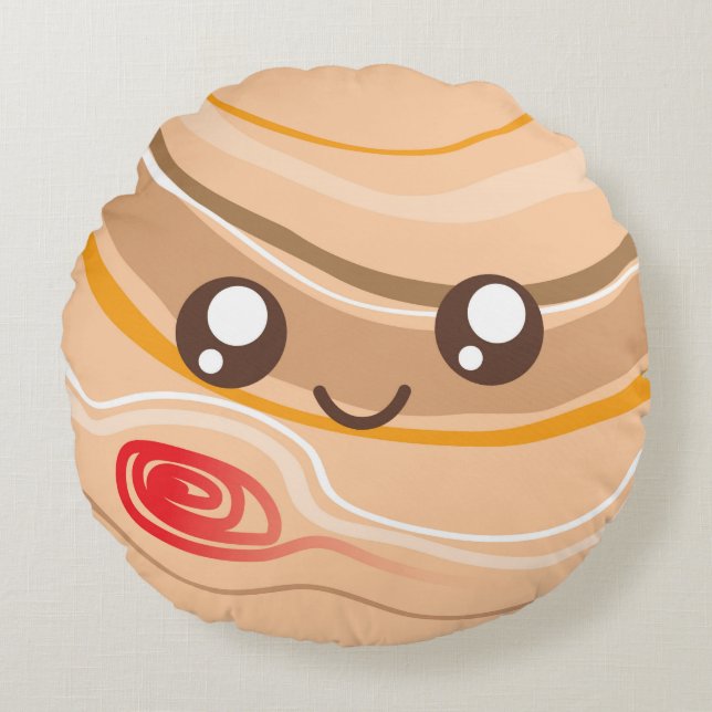Cute Kawaii Planet Jupiter Round Pillow (Front)