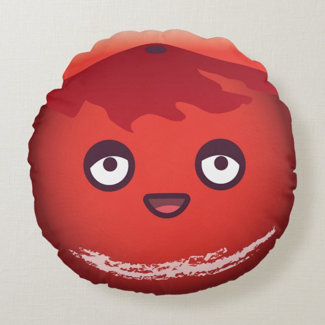 Cute Kawaii Planet Mars Round Pillow (Front)