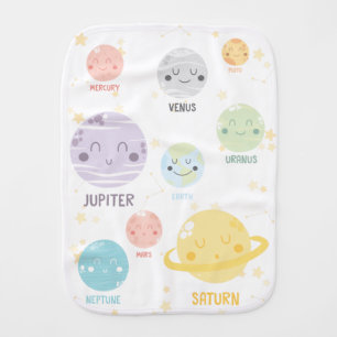 Cute Kawaii Planet Solar System Astronomy Baby Burp Cloth