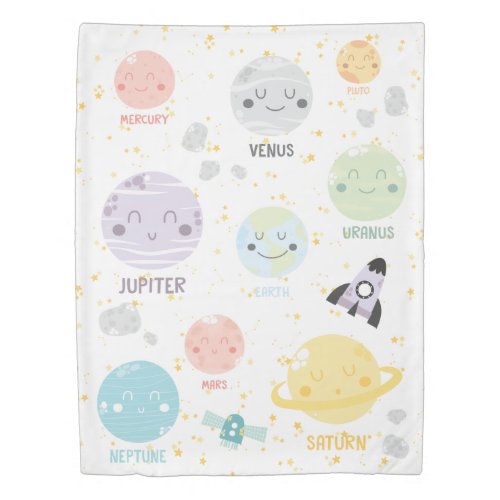 Cute Kawaii Planet Solar System Kids Duvet Cover