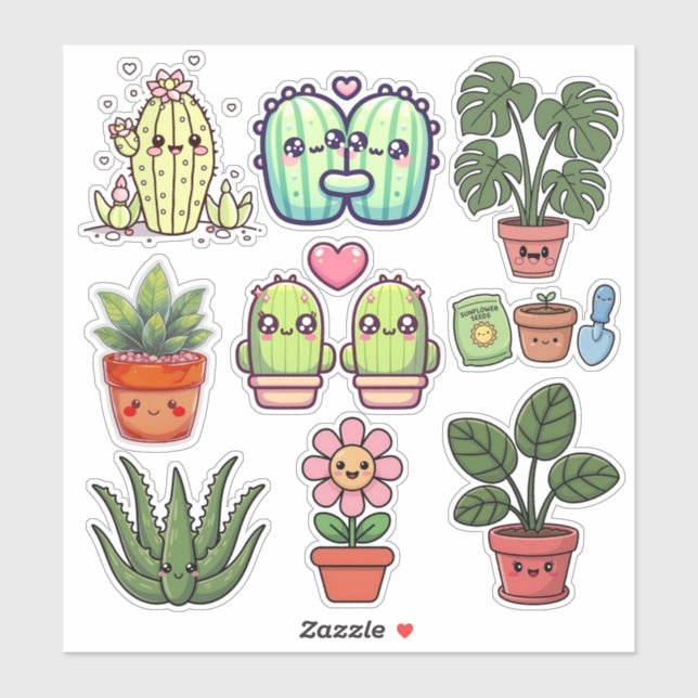 Cute Kawaii Plants Sticker (Sheet)